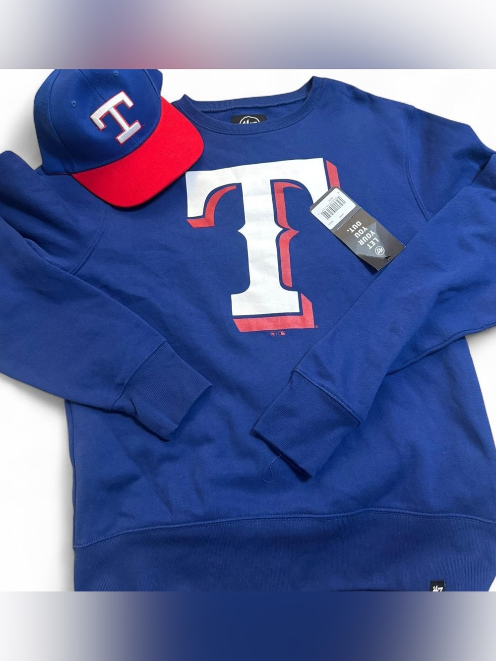 47 Men’s Royal Blue Texas Rangers Crewneck Pullover with White & Red Logo